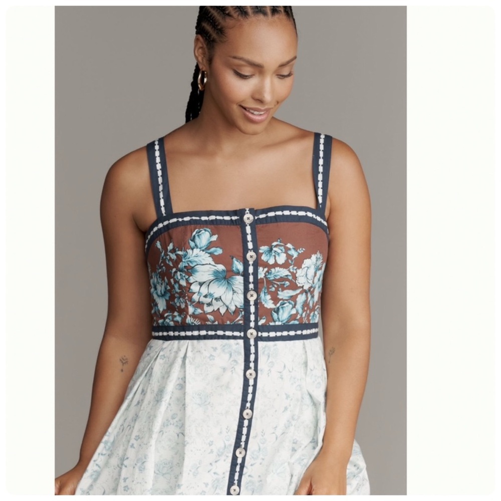 NWT Anthropologie Maeve Sleeveless Square-Neck Button-Front Midi Dress, L - Picture 7 of 14